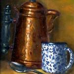 Dan Helsel - Tin Cup, Coffee Pot and Spoon
Oil on gesso panel
$450