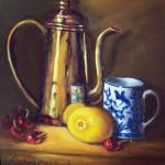 BRASS TEA POT WITH CUP AND FRUIT    HDD
10 X 8   $425.00