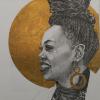 Kim Williams - Lady M - ebony pencil, gold metal leaf on paper - NFS
